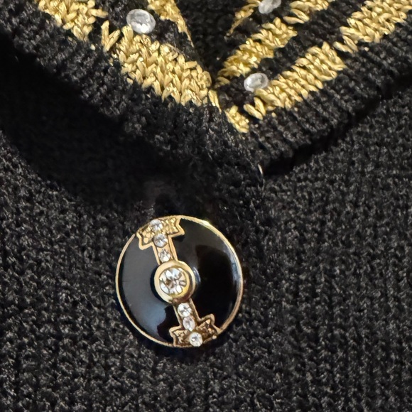San Remo by Laura Knits Vintage 80’s Black & Gold Sweater Cardigan Size S Retro - Picture 10 of 16